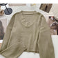 Fauler Strickpullover einfarbig V-Ausschnitt Pullover Top 6677