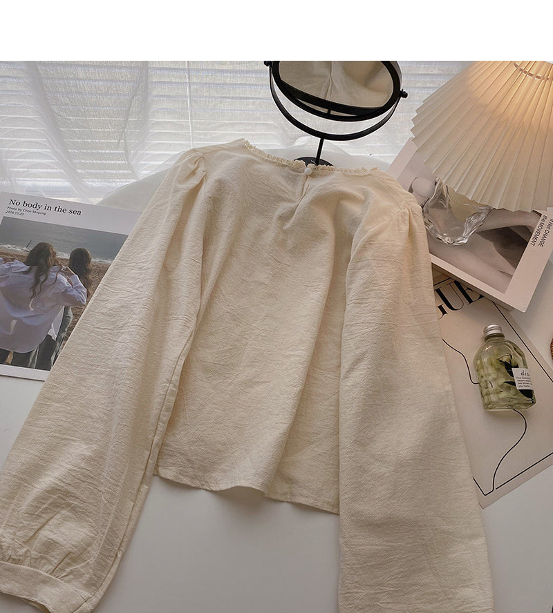 Chemise bébé à manches longues et col carré brodée au design coréen 6292