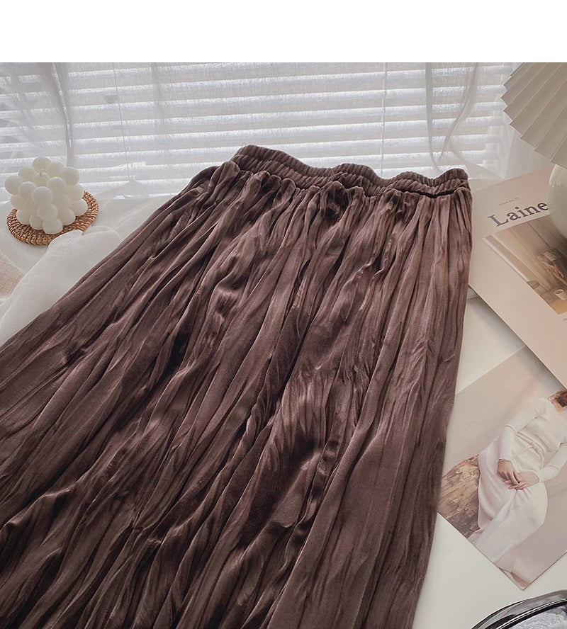 Temperament retro pleated A-shaped slim skirt  5780