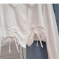 Baby collar single breasted shirt drawstring short slim top  6376