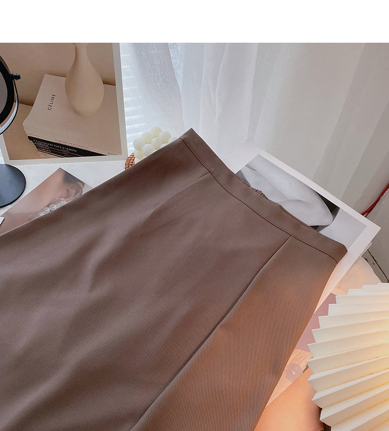 Hong Kong style retro solid color split high waist A-line skirt  5828