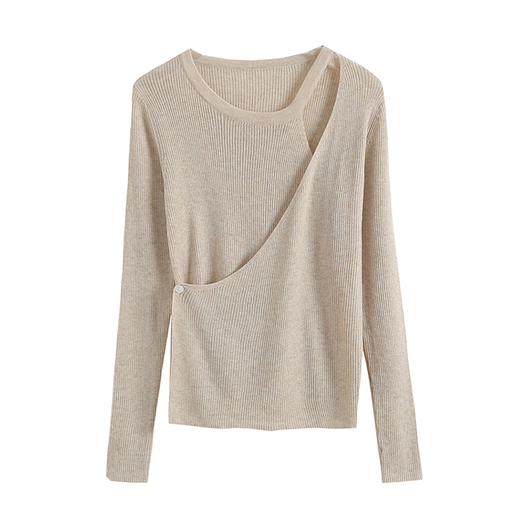 Chemise en tricot irrégulier pour femme, coupe slim, couleur pure, automne 7267