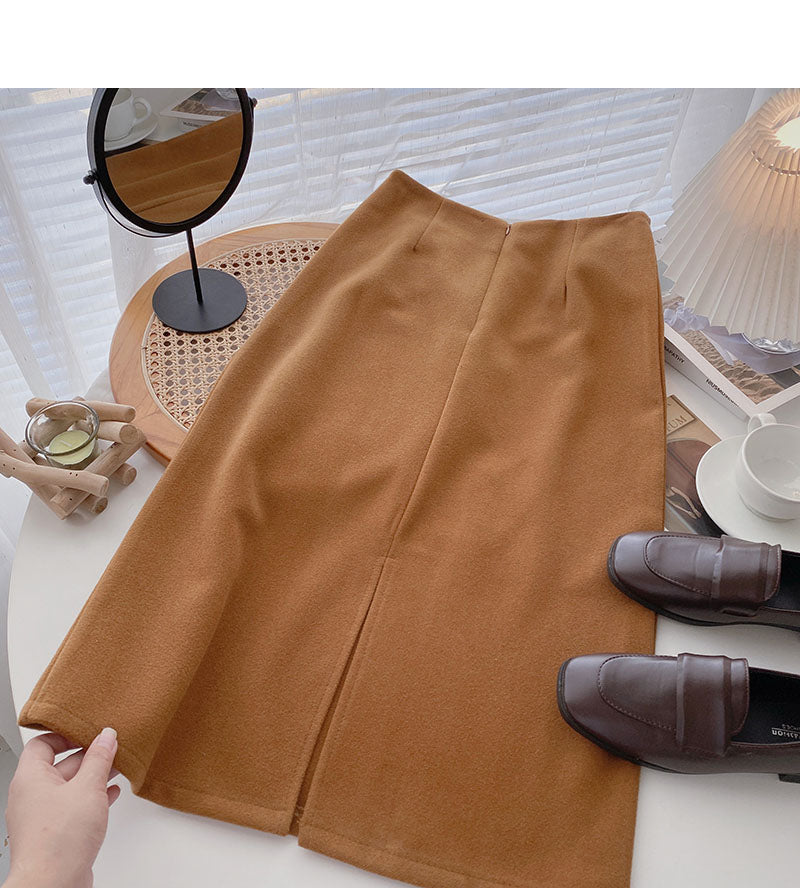 Korean fashion retro split A-shaped high waist skirt  5799