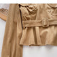 Careful machine cut-out stitched long sleeve top with belt  6352