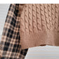 Vintage Linen knitted Plaid long sleeve sweater  6141
