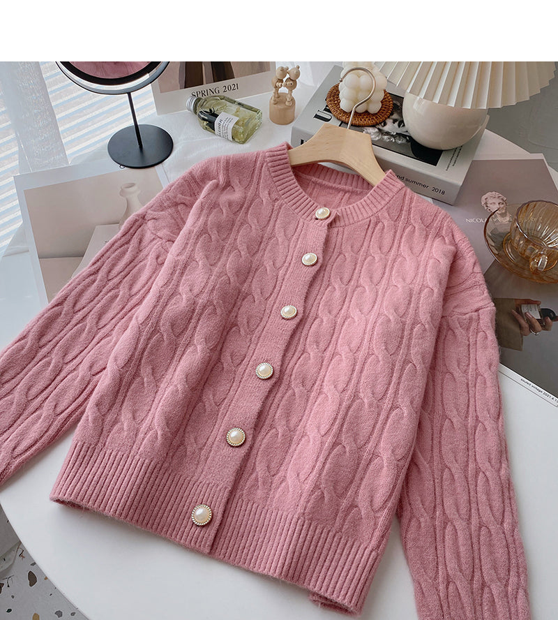 Einreihiger Strickmantel mit Rundhalsausschnitt und Twist 6175