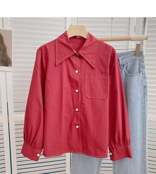 Haut à revers ouvert au design rétro slim coréen 6383