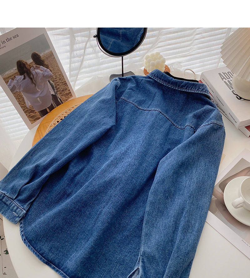 Denim Long sleeve design, stitching and thin shirt  6333