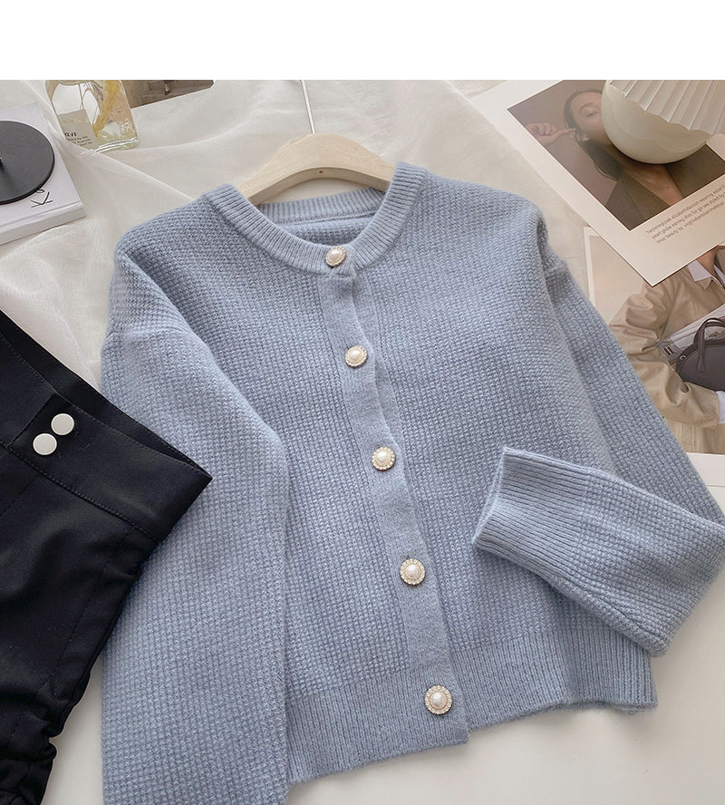 Pull vintage en maille à col rond et boutonnage simple 6174