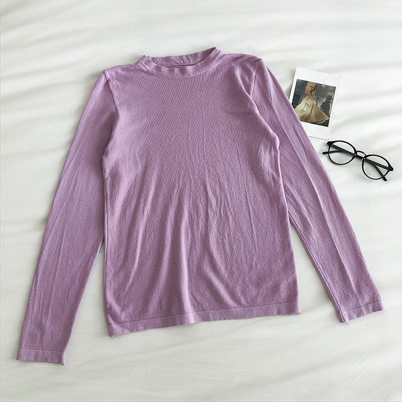 Korean pure color thin bottomed sweater  6445