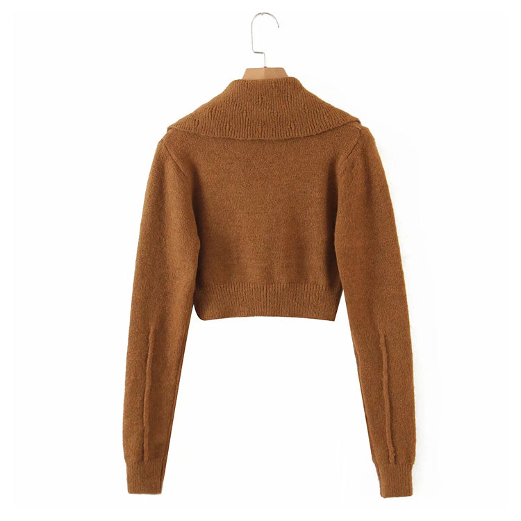 New women's fashion versatile Vintage large lapel knitted cardigan  7235