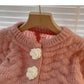 Sweet three-dimensional floret snap design loose long sleeve top  5871