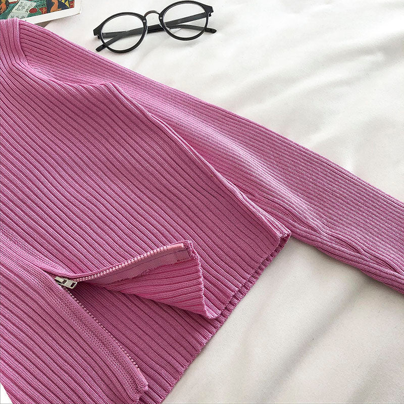 Women's fashion Lapel long sleeve short open navel sweater  6544