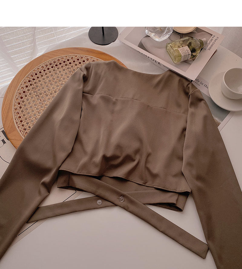 Bandage short design French V-neck blouse  6279