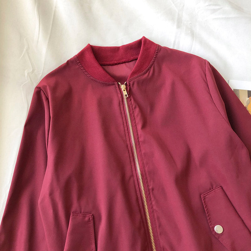 Baseball Jacket loose long sleeve stand collar Zipper Jacket Women  6210