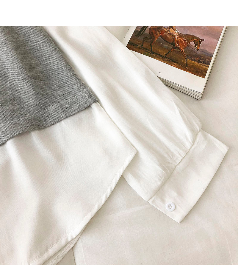 Design sense stitching fake two thin sweaters  6450