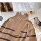 New Korean Lapel Half Zip stripe contrast stitching long sleeve top  6118