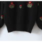 Lazy wind retro Flower Embroidered round neck Pullover Sweater  7328