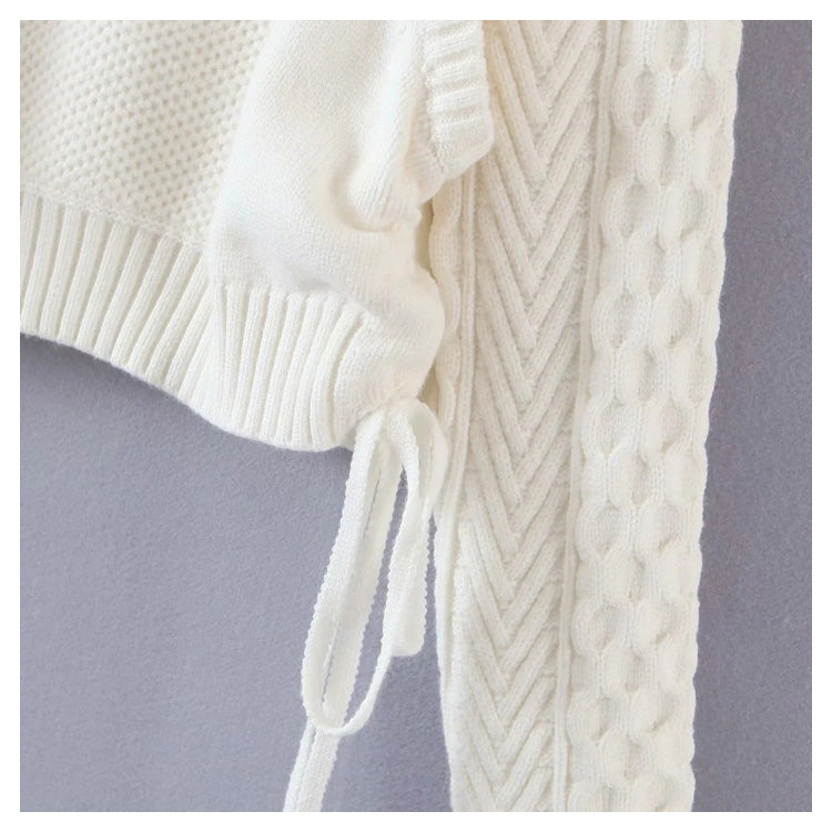 Süßer, langärmliger Strickpullover mit zwei ausgehöhlten Schlüsselbeinen 7164