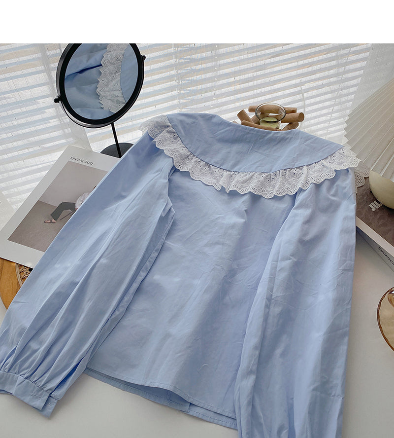 Nouveau haut coréen slim en dentelle à col poupée 6406