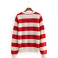 Striped crew neck Pullover long sleeve sweater loose sweater top  7458