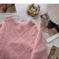 Korean lace edge round neck long sleeve design top  5985