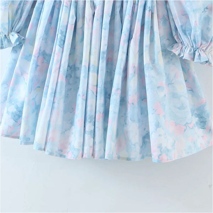 Gentle wind sweet salt bubble sleeve dress  7145