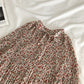 Bow tie tie round neck crimped floral doll shirt  6236
