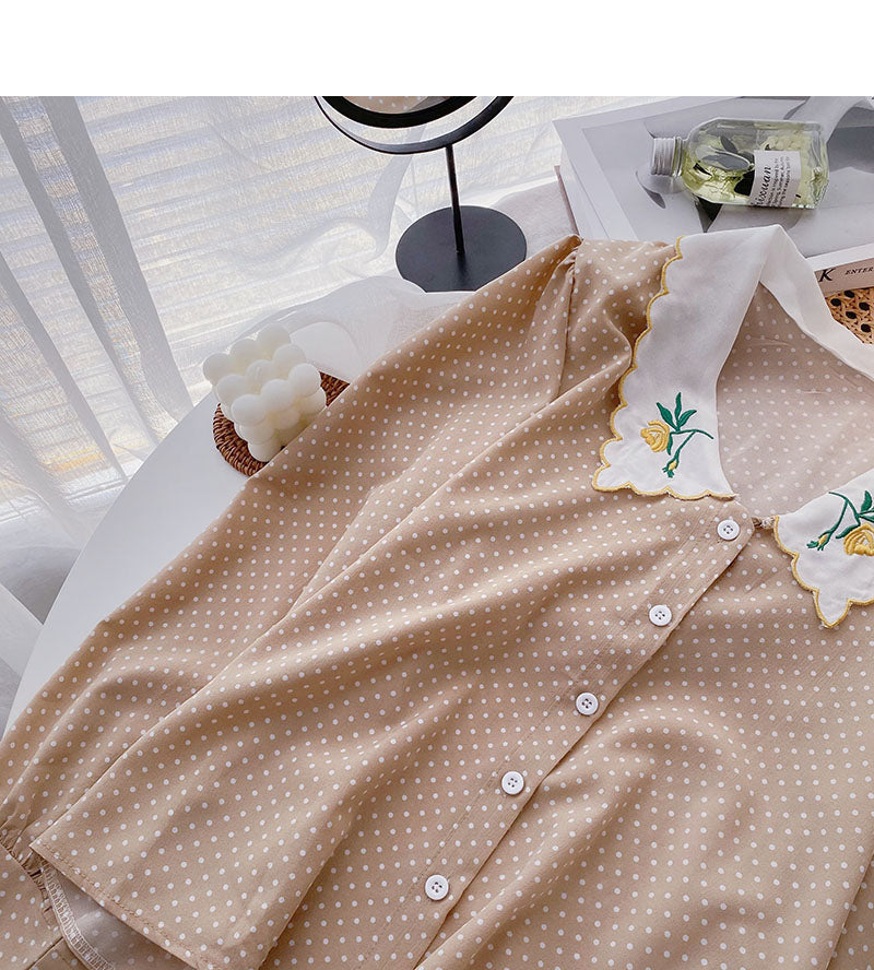 Chemise à petits pois français Chemise brodée à revers 6266