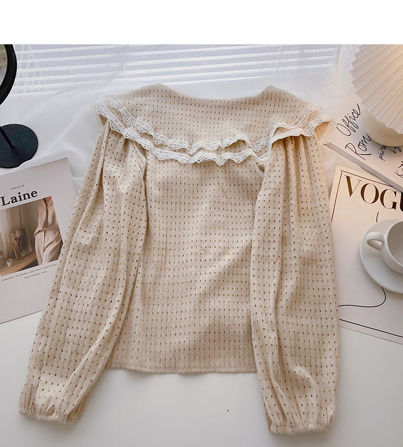 Baby collar design shirt Lace Long Sleeve Top  6336