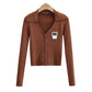 V-neck knitted cardigan slim and navel exposed short solid color sweater coat  7452