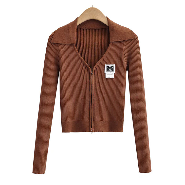 V-neck knitted cardigan slim and navel exposed short solid color sweater coat  7452