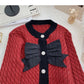 Bow knot small fragrance round neck color matching twist sweater  6064