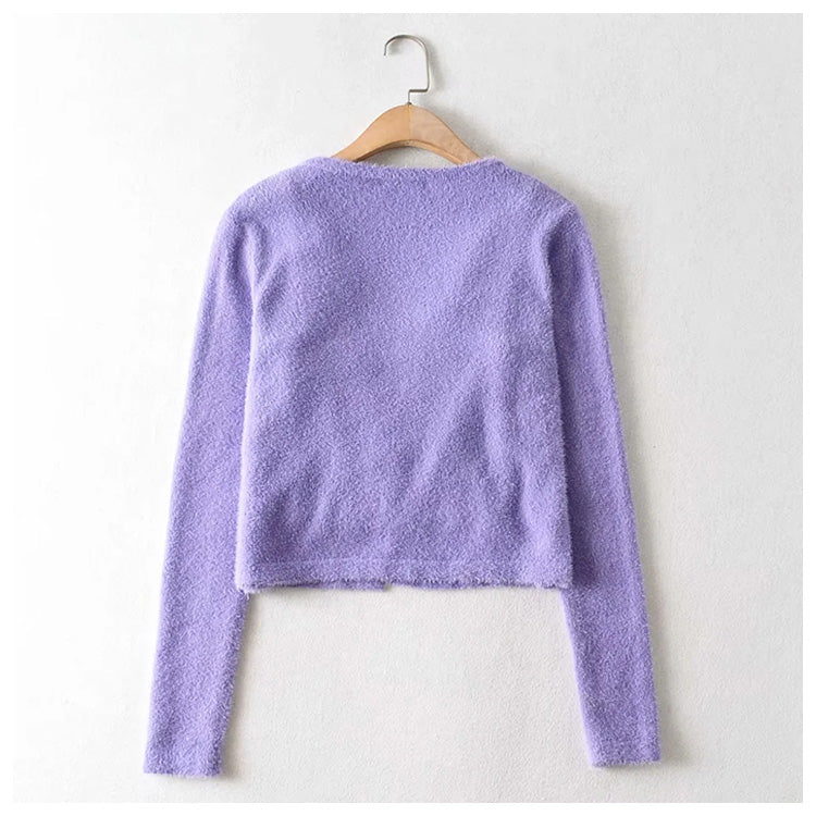 Alternder, süßer, einfarbiger Pullover-Cardigan mit einfachen Knöpfen 7210