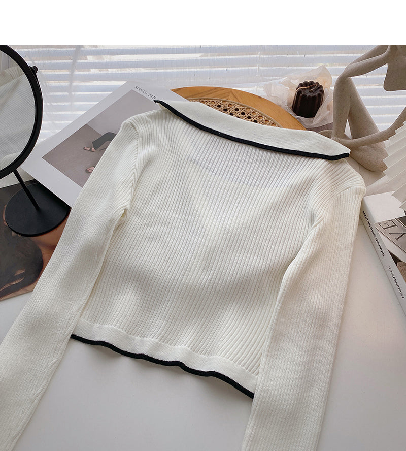 Schlankes Design mit personalisiertem Revers-Langarm-Pullover Top 6604