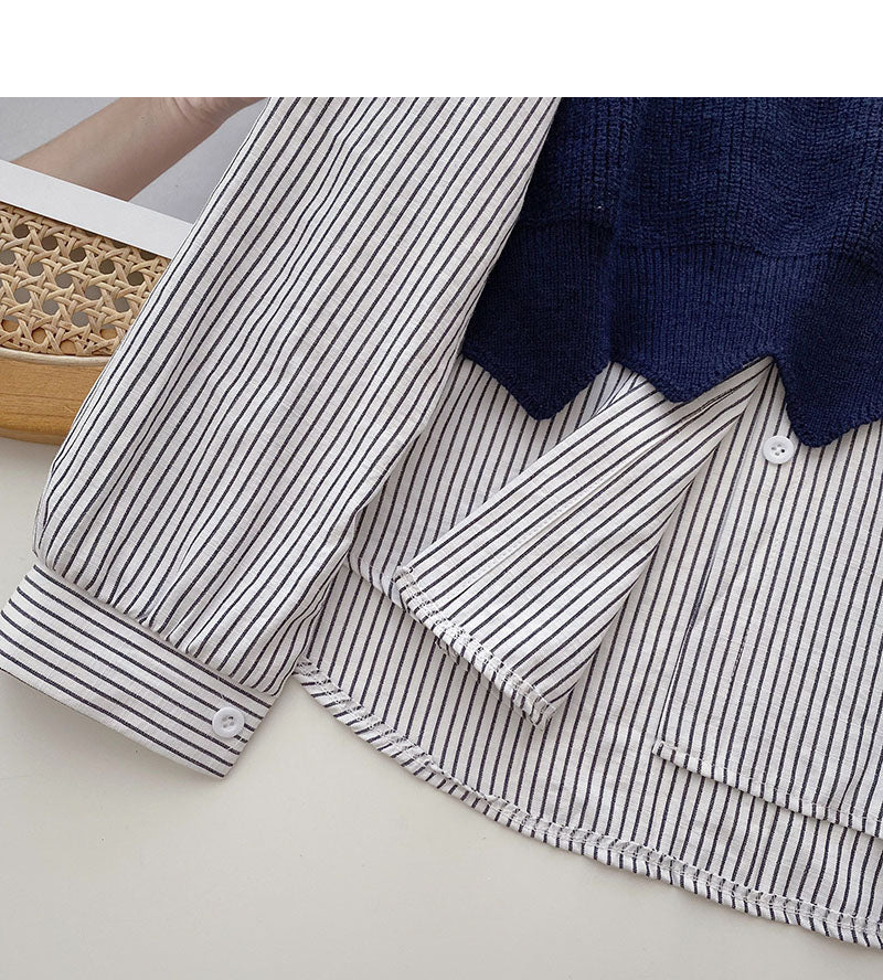 Fashion shirt stitching knitted vest fake two-piece top design  6327