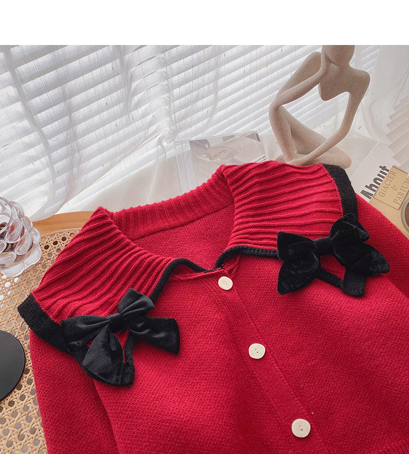 Vintage-Strickjacke mit Schleifenrevers 6193