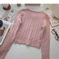 Knitted cardigan coat French retro short twist long sleeve top  6644