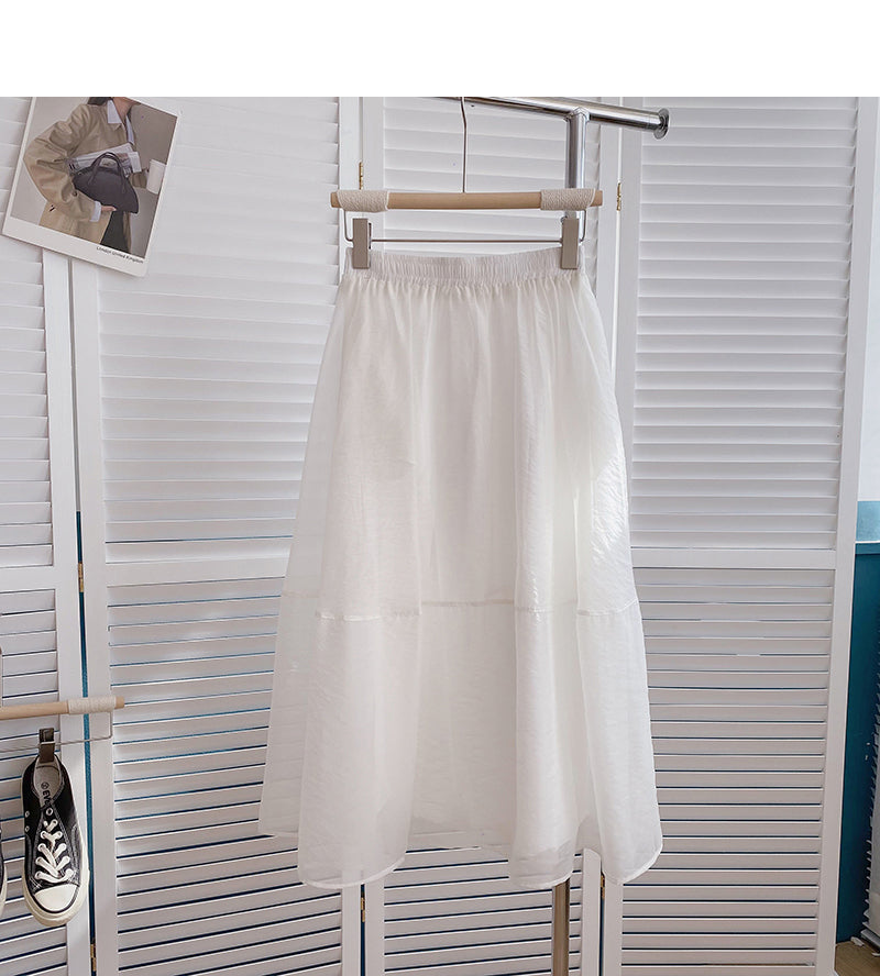 Korean version of slim and long A-line skirt with vertical feeling  5810