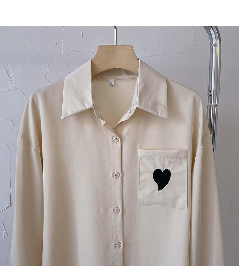 Chemise ample à manches longues avec poche d'amour personnalisée Haut à revers 6430