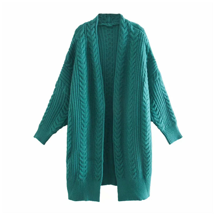 Lazy wind loose medium length knee length knit cardigan  7183