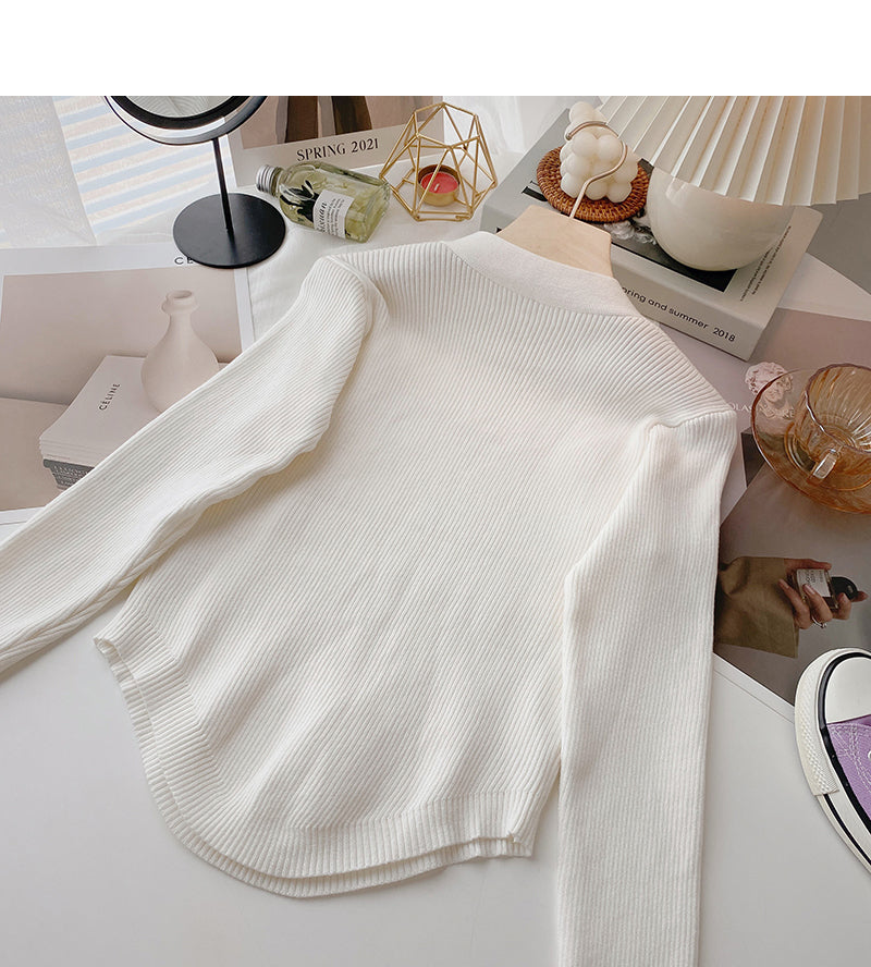Niche design knitwear square neck double row button top fashion  6506