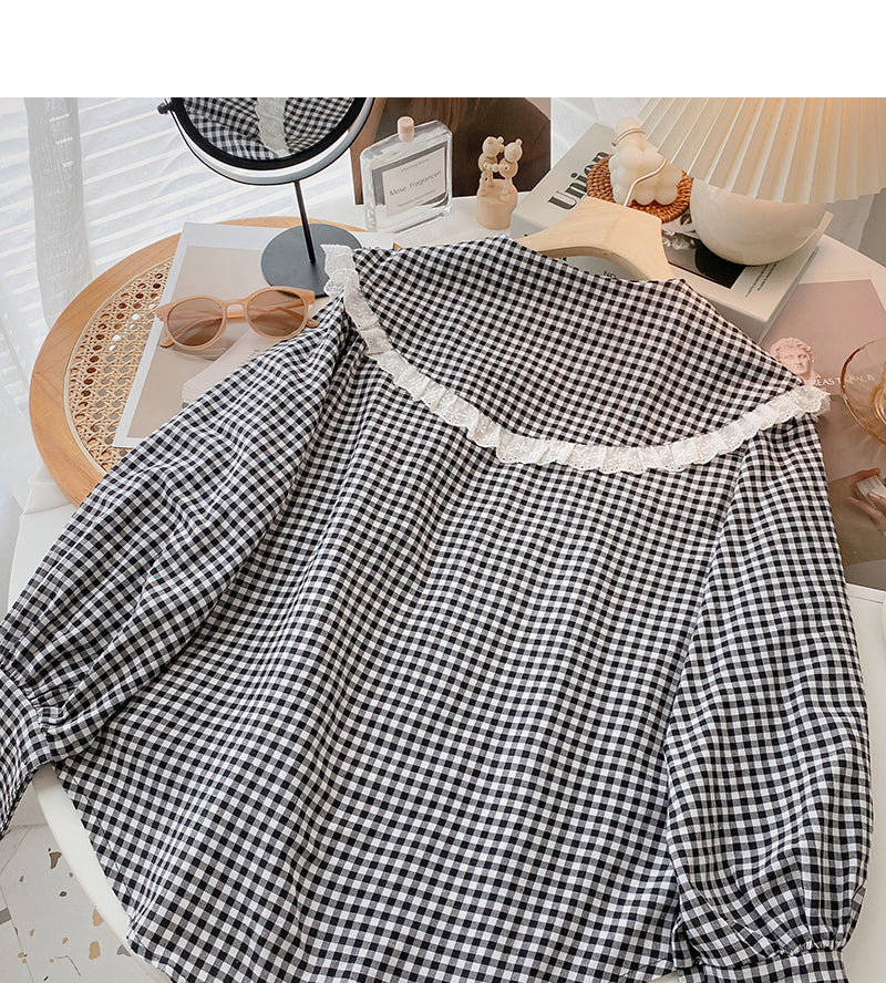 Lace Baby collar design shirt long sleeve top  6369