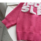 Versatile lazy personality letter flocking loose long sleeve Pullover Top  6008