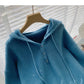 Design feel loose drawstring hooded long sleeve top  5980