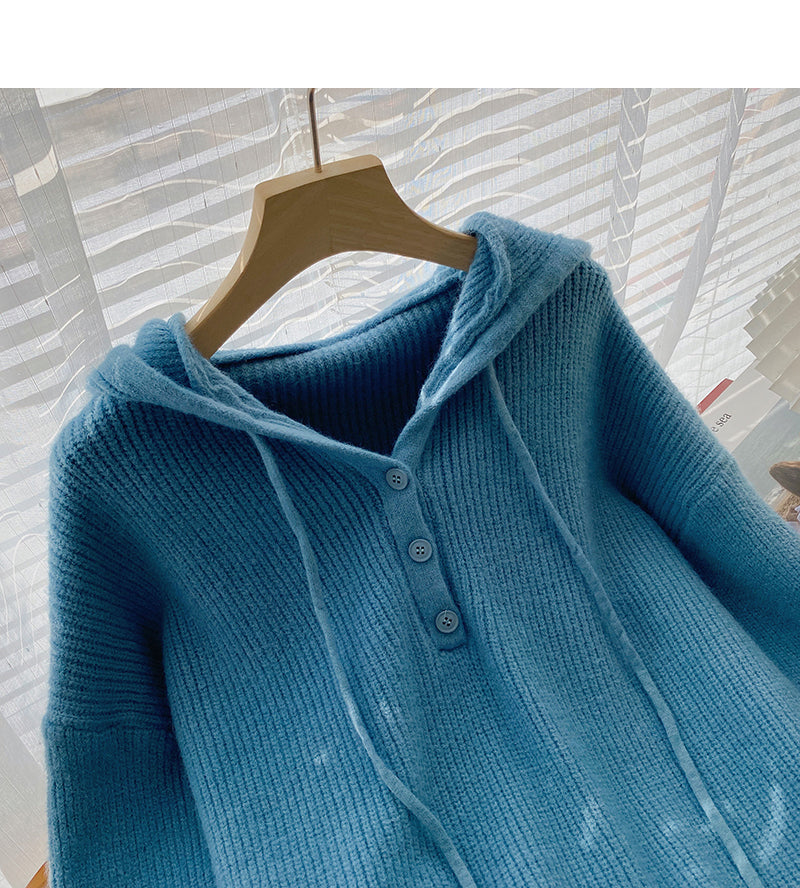 Design feel loose drawstring hooded long sleeve top  5980