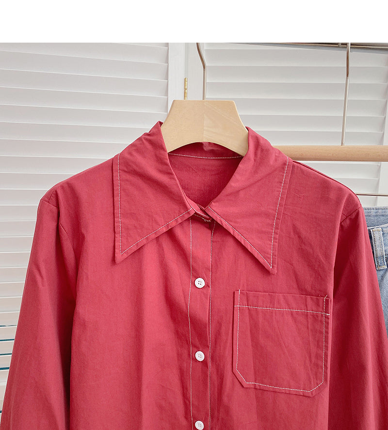 Korean slim retro design open line Lapel top  6383