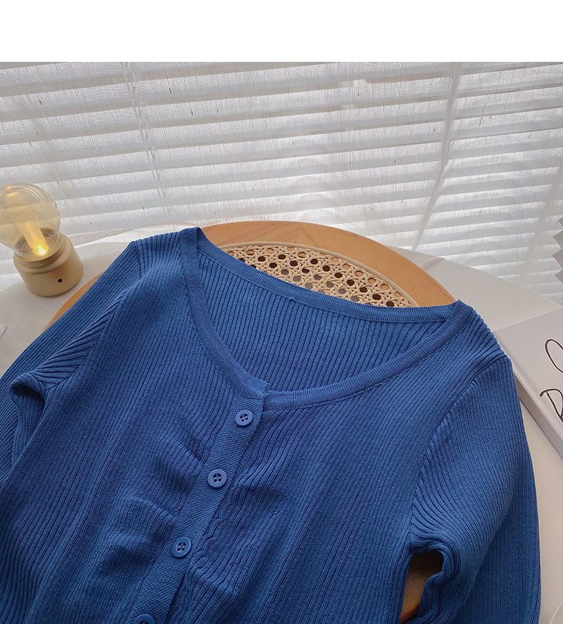 Gestrickte, dünne, langärmlige, schmale Strickjacke mit V-Ausschnitt 6507