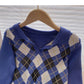 Plaid long sleeve sweater small short Pullover Top  6573