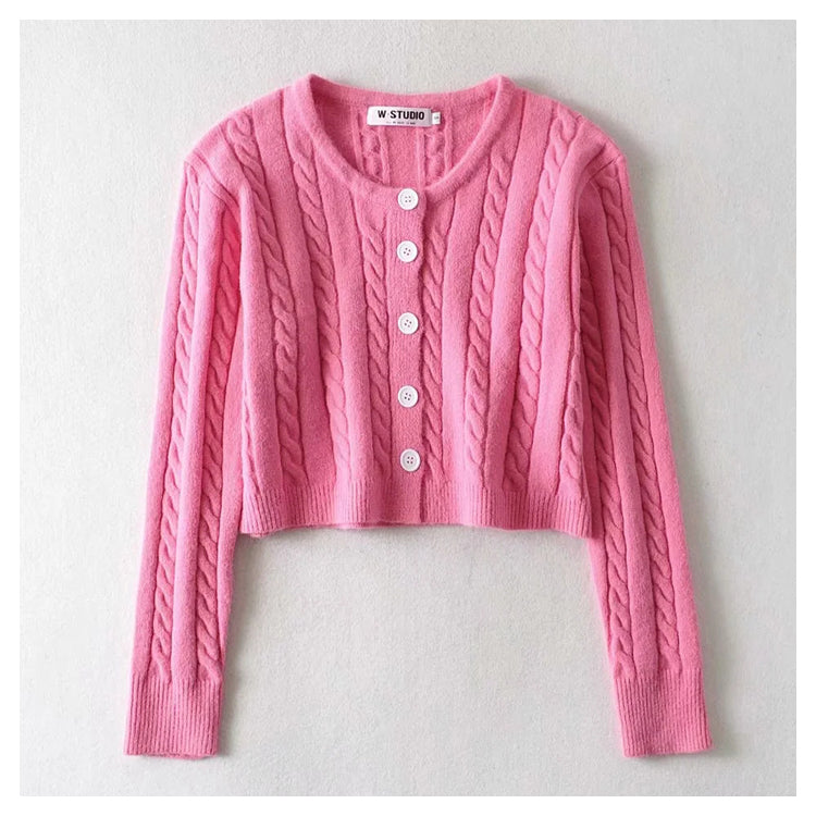 Flower sweater cardigan high waist single breasted long sleeved sweater  7222